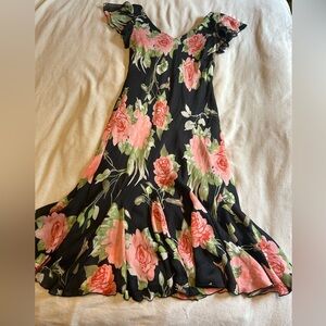 Vintage 90s Y2K Jessica rose print ruffle slip dress size 6